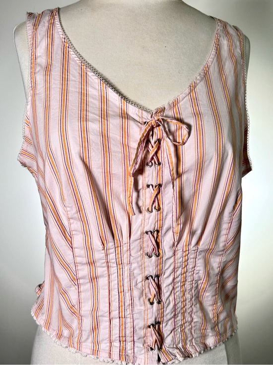 UNIONBAY Tops - Unionbay XL Juniors Pink Stripe Lace Up Corset Tank Crop Top Y2K